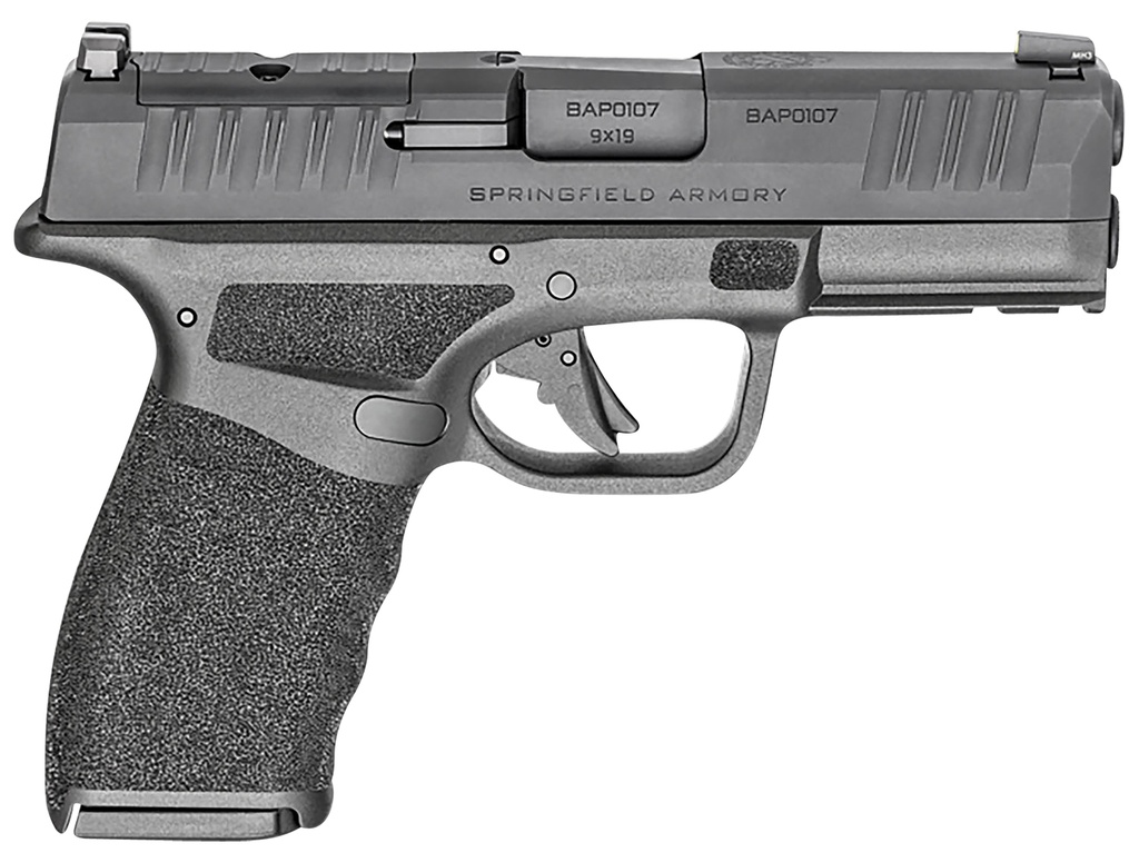 Springfield Armory HCP9379BOSP Hellcat Pro OSP Compact Frame 9mm Luger 15+1/17+1, 3.70" Black Melonite Hammer Forged Steel Barrel, Black Melonite Optic Ready/Serrated Steel Slide, Black Polymer Frame w/Picatinny Rail, Adaptive Textured Grip