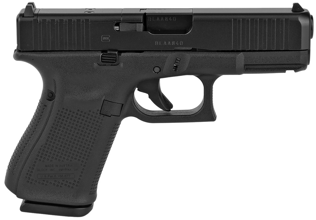 Glock G19 Gen5 MOS Compact 9mm Luger 15+1 4.02" Black GMB Barrel, Black nDLC MOS Cut/Serrated Slide, Black Polymer Frame w/Picatinny Rail, Black Textured w/Interchangeable Backstrap Grip, Ambidextrous