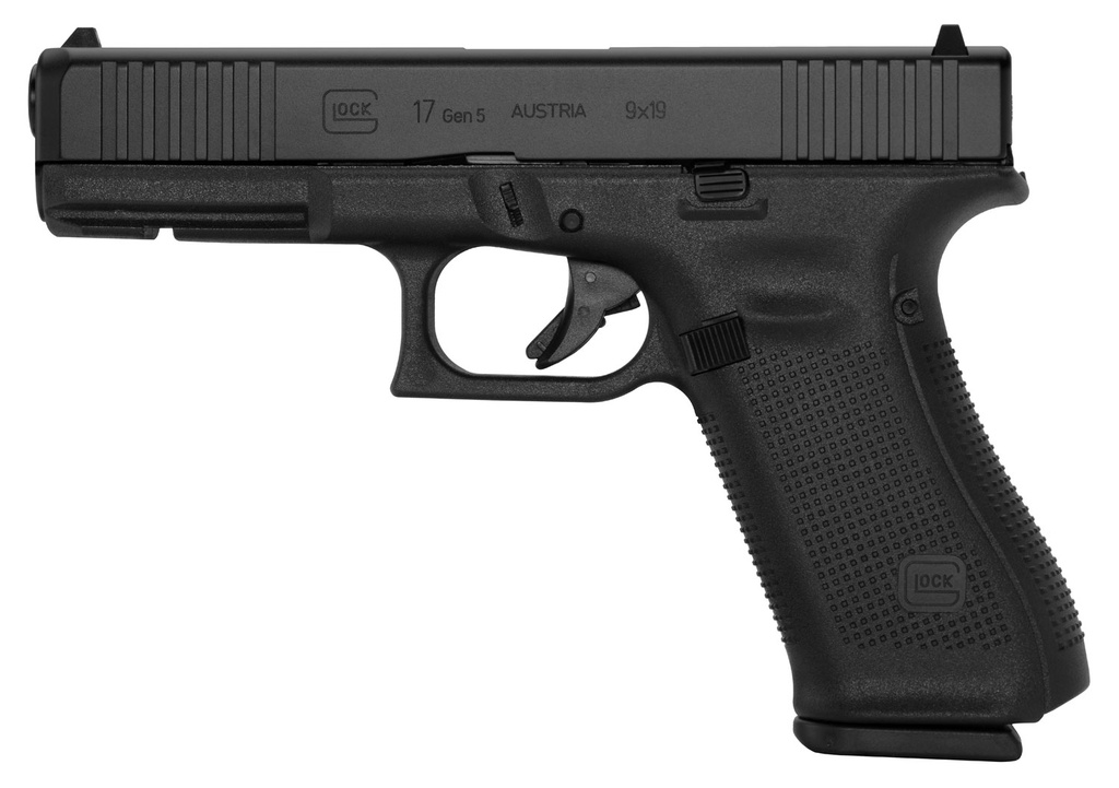 Glock G17 Gen5 Full Size 9mm Luger 17+1 4.49" Black GMB Barrel, Black nDLC Serrated Slide, Black Polymer Frame w/Picatinny Rail, Black Textured w/Interchangeable Backstrap Grip, Ambidextrous