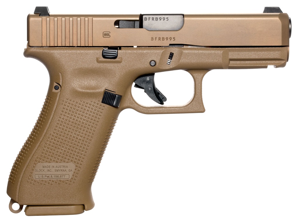 Glock G19X Compact MOS w/ Custom Sigwo Arms Slide and OEM Slide w/ MOS and Sigwo Arms Plate 9mm Luger 17+1/19+1 4.02" Black GMB Barrel, Coyote nPVD Serrated Slide, Coyote Brown Cerakote Polymer Frame w/Accessory Rail, Coyote Brown Textured Polymer Grip, Ambidextrous USA Made