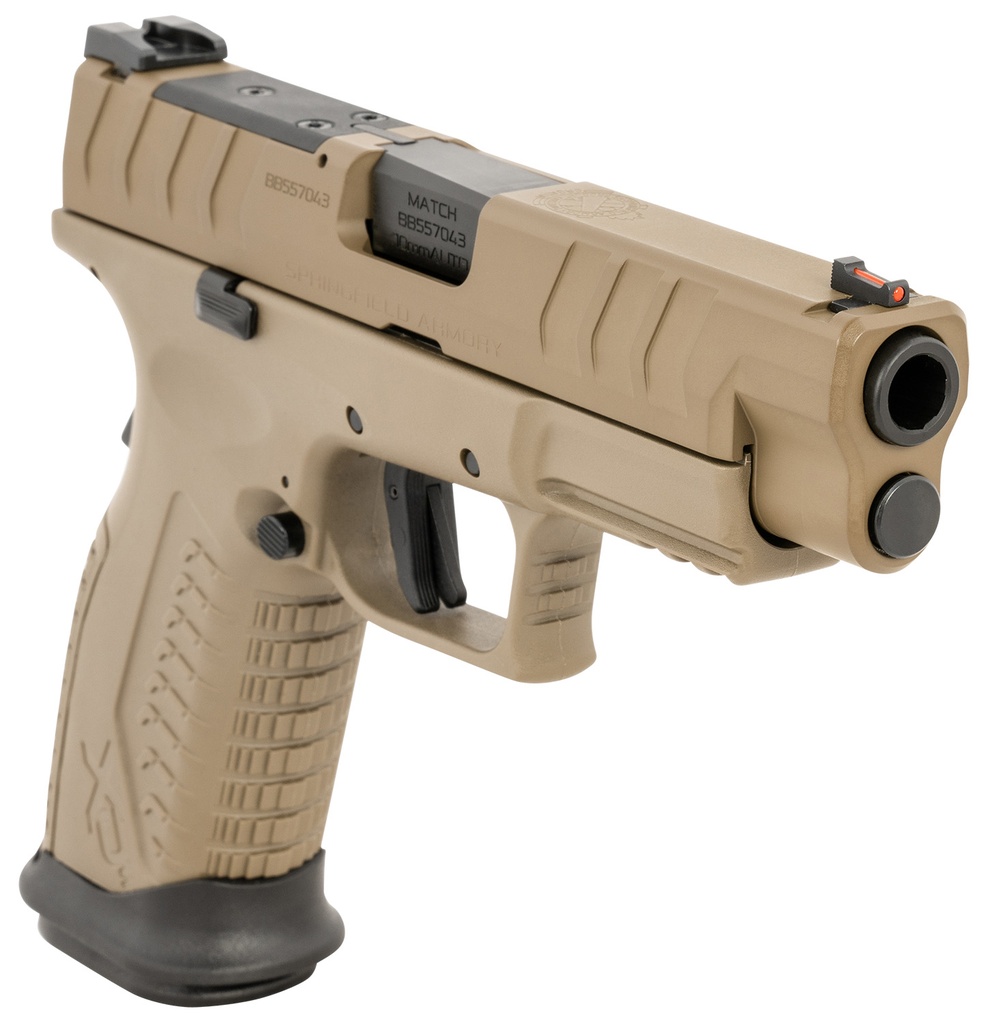Springfield Armory XD-M Elite OSP 10mm Auto 16+1 4.50" Black Melonite Steel Barrel, Flat Dark Earth Cerakote Optic Cut/Serrated Slide & Polymer Frame w/Picatinny Rail, FDE Interchangeable Backstrap Grips Ambidextrous