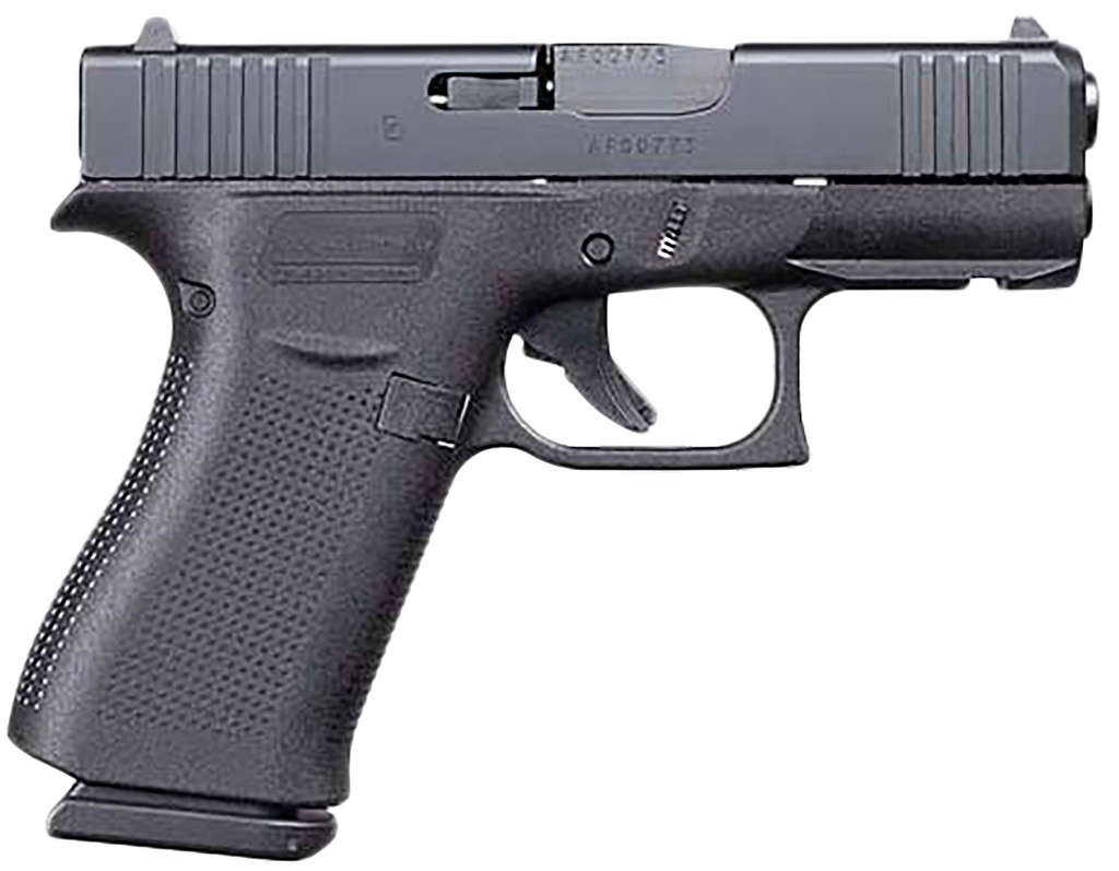 Glock G43X Sub-Compact 9mm Luger 10+1 3.41" Black GMB Barrel, Black nDLC MOS Cut/Serrated Steel Slide, Black Polymer Frame w/Picatinny Rail Black Textured Polymer Grip, Ambidextrous