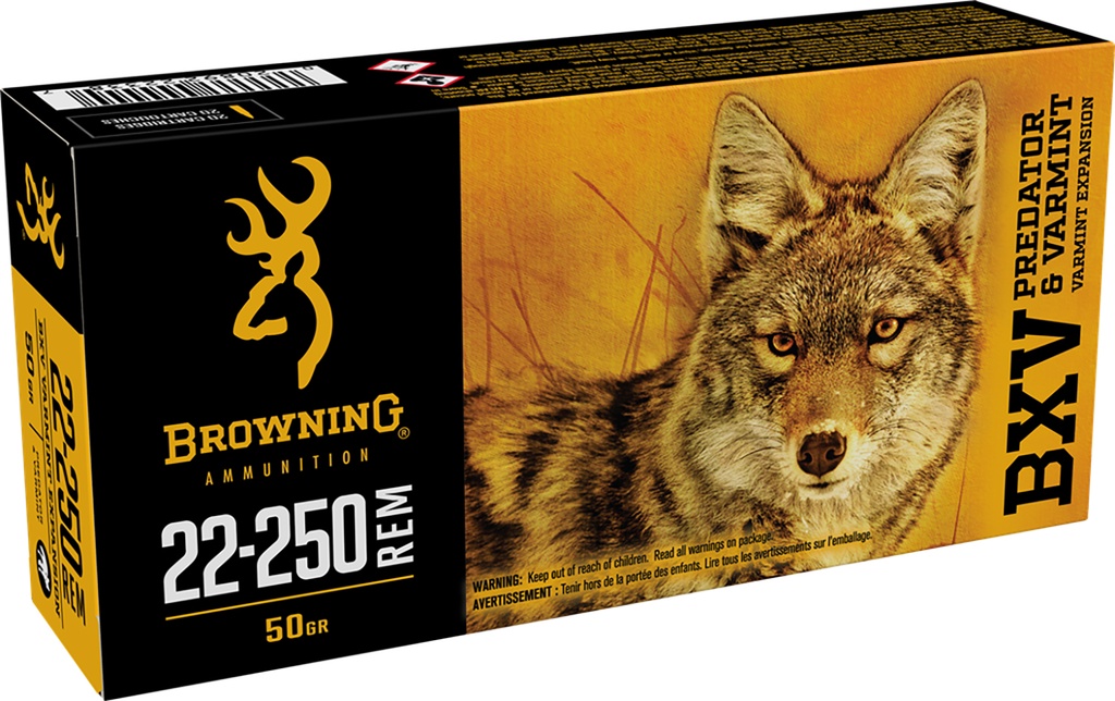 Browning Ammo BXV Predator & Varmint 22-250Rem 50gr Varmint Expansion Polymer Tip 20 Per Box/10 Case
