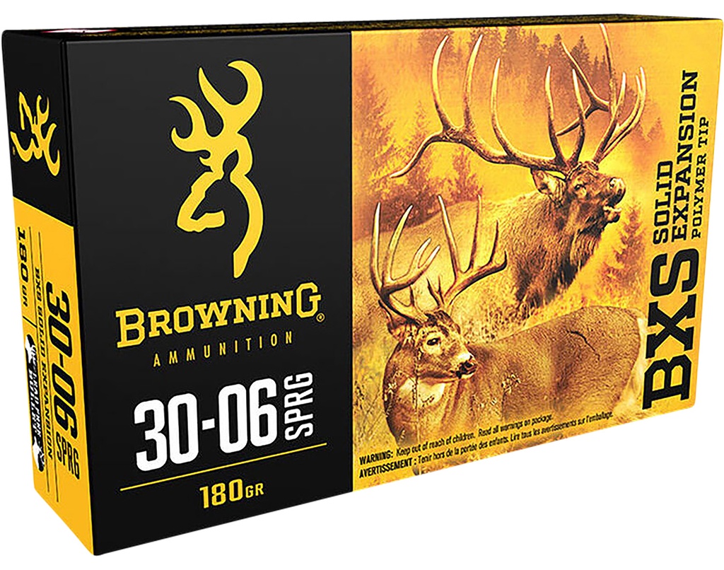 Browning Ammo BXS Copper Expansion 30-06 Springfield 180gr Lead Free Solid Expansion Polymer Tip 20rds