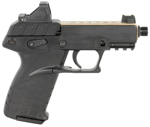 Kel-Tec P17TANBLKOPTIC P17 w/Optic Bundle Sports South Exclusive Compact Frame 22 LR 16+1 3.80" Black Steel Barrel, Tan Cerakote Optic Ready/Serrated Slide, Black Polymer Frame w/Picatinny Rail, Textured Grip, Viridian RFX-11 Green Dot
