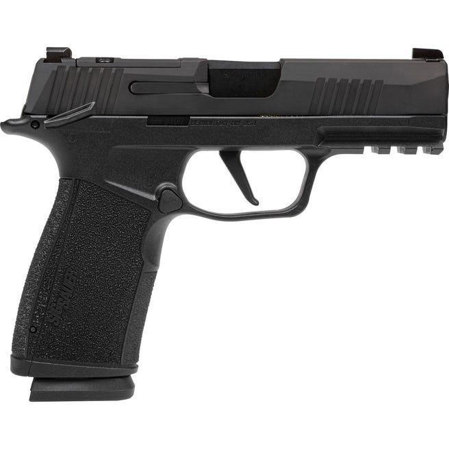 Sig Sauer P365 XMacro Compact Frame 9mm Luger 17+1, 3.70" Black Carbon Steel Barrel, Black Nitron Optic Ready/Serrated Stainless Steel Slide, Black Polymer Frame w/Beavertail & Picatinny Rail, Black w/Interchangeable Backstrap Grip, Manual Safety