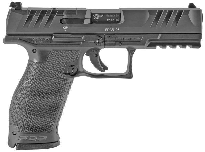 Walther Arms 2842475 PDP 9mm Luger 18+1 4.50" Black Polygonal Rifled Barrel, Black Optic Ready/Serrated Steel Slide, Black Polymer Frame w/Picatinny Rail, Ambidextrous
