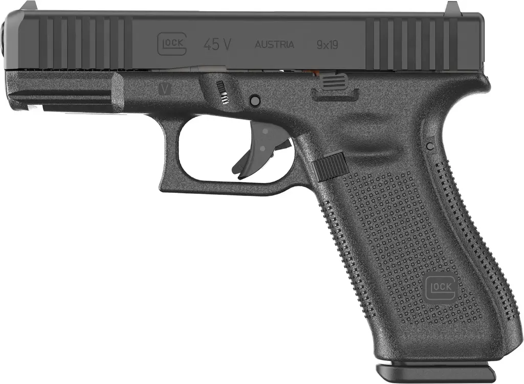 Glock PV4550203 G45 V Crossover 9mm Luger 17+1 4.02" Black GMB Barrel, Black nDLC Steel Serrated Slide, Black Polymer Frame w/Accessory Rail, Textured polymer Grip, Ambidextrous 