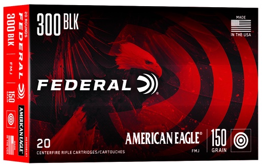 [AE300BLK1] Federal American Eagle Rifle 300Blackout 150gr Full Metal Jacket Boat Tail 20 Per Box/25 Case