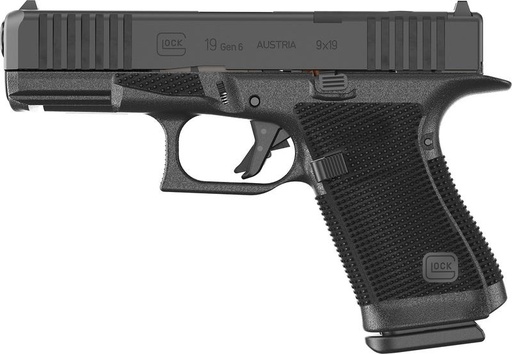 [764503068256] Glock G19 Gen6 9mm Luger 15+1 4.02" Black GMB Barrel & Optic Ready/Serrated Slide, Black Polymer Frame w/Accessory Rail, Interchangeable Backstrap Grip, Ambidextrous