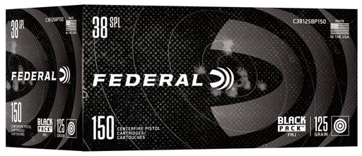 [604544705362] .Federal Black Pack 38 Special Ammo 125 Grain Full Metal Jacket Box of 150