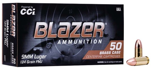 [076683052018] CCI Blazer Brass 9mm Luger 124gr FMJ 50rds