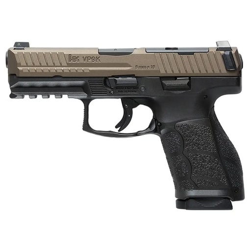 [81001299] HK VP9A1 K Compact 9mm Luger 15+1 4.09" Black Steel Barrel, Midnight Bronze Steel Optic Ready/Serrated Slide, Black Polymer Frame w/Picatinny Rail, Interchangeable Backstrap Grip, Ambidextrous 