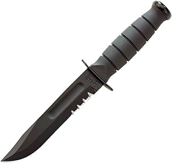[617717212574] Ka-Bar 1257 Short Fight/Utility 5.25" Fixed Clip Point Part Serrated Black 1095 Cro-Van Blade, Black Kraton G Handle, Includes Sheath